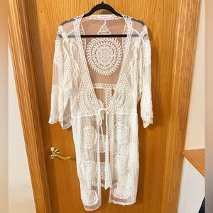 Sheer Lace Kimono Cardigan - White